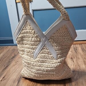 Vintage Women's Cream Woven Crochet Tote Bag